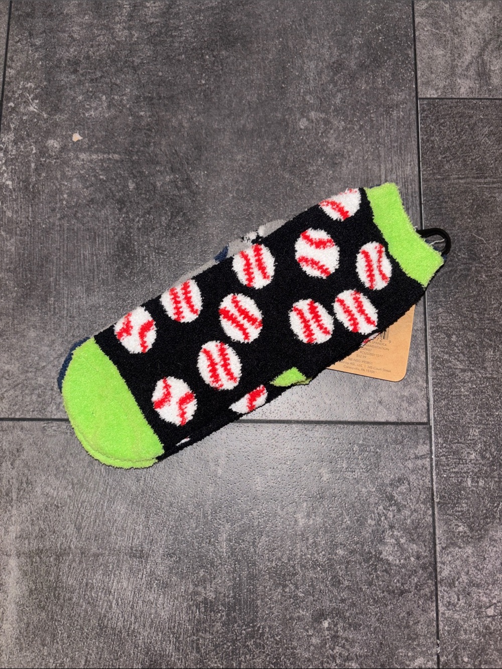 Cozy Baseball Pattern Fuzzy Socks - Black & Lime Green